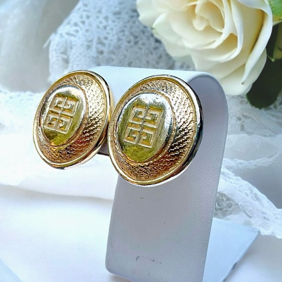 🌺Vintage Givenchy Gold Logo Earrimgs - Picture 1 of 14